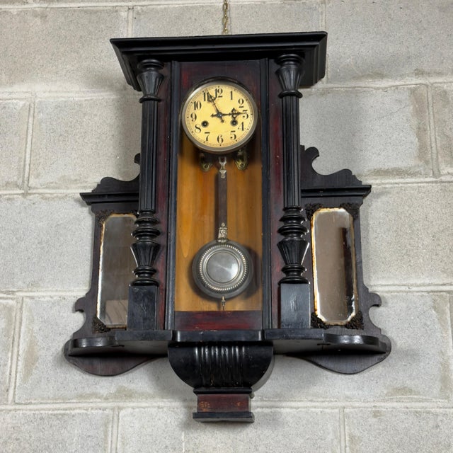 Early 20th Century Antique Wooden Mechanical Pendulum Wall Clock with Mirrors For Sale - Image 13 of 13