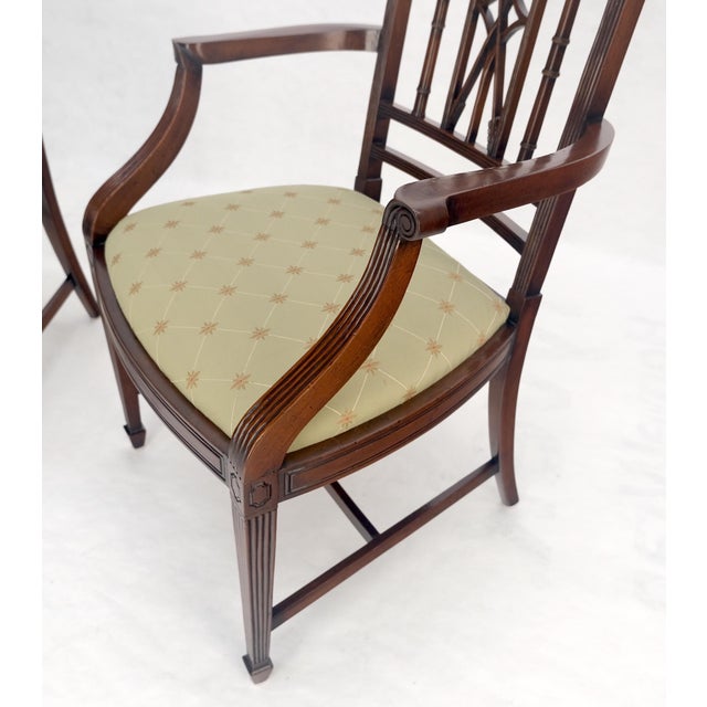 Pair of Very Fine Carved Mahogany Open Arm Faux Bamboo Arrows Armchairs MINT For Sale - Image 13 of 16