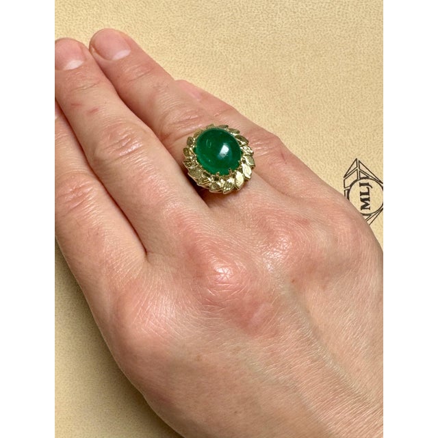 6.68 Carat Zambian Emerald Cabochon Cocktail Ring 14 Karat Yellow Gold For Sale - Image 13 of 18