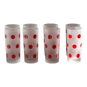 1960s Red Polka Dot Glasses- Set of 8