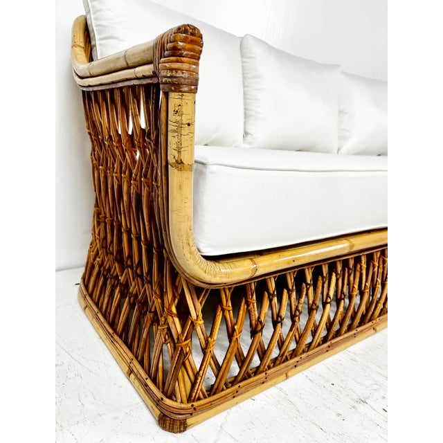 Brown Vintage Woven Pencil Reed Rattan Sofa For Sale - Image 8 of 12