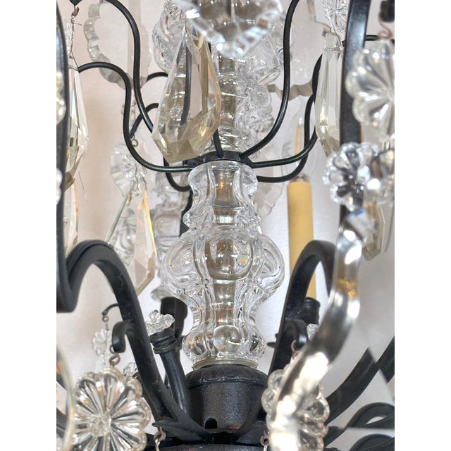 Mid 20th Century Restored Louis XV Blackened Bronze Crystal Cage Chandelier For Sale In New York - Image 6 of 9