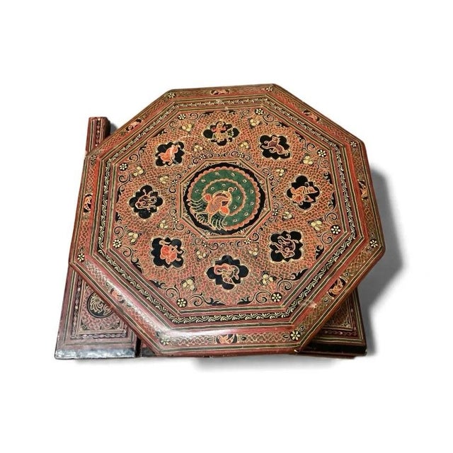 Vintage Hand-Painted Octagonal Lacquered Side Table For Sale - Image 4 of 5