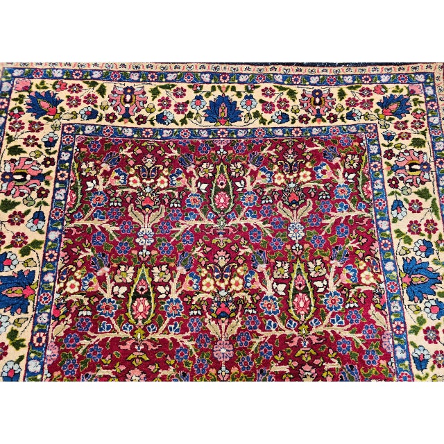Vintage Persian Tabriz Area Rug, Hand-Knotted Wool, All Over Tree of Life Pattern, Magenta & Yellow, 5x7 For Sale - Image 9 of 16
