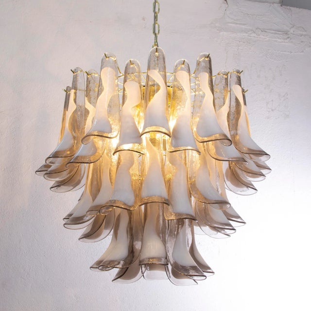 Italian Petal Suspension Lamp with Glass Gray and White Glass, 1990s For Sale - Image 9 of 12
