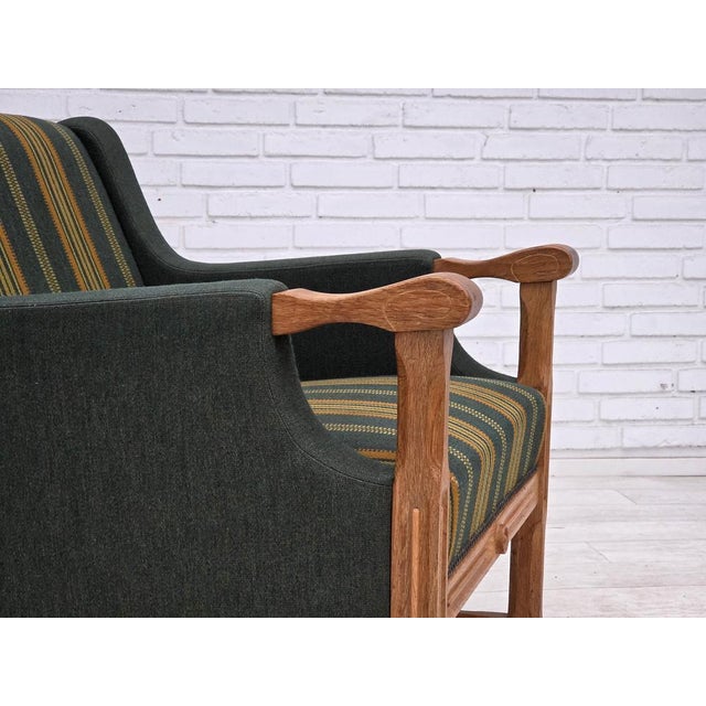 Danish Armchair in Green Furniture Wool and Oak Wood, 1970s For Sale - Image 4 of 18