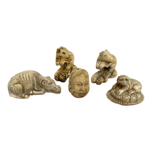 Vintage Hand Carved Japanese Netsuke Figures - Set of 5