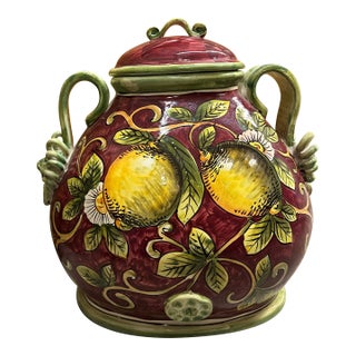 Extra Large Italian Lidded Container, Lion Head and Lemon Tree Motif For Sale