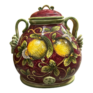 Italian Lidded Olive Container, Lion Head and Lemon Tree Motif Fabulous Large