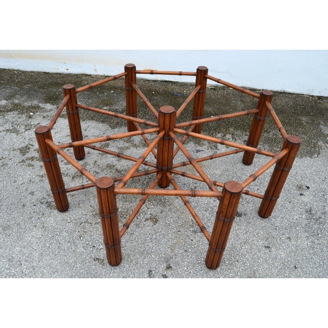 1980s McGuire Style Round Faux Bamboo Wood Mid-Century Modern Dining Table American For Sale - Image 5 of 13