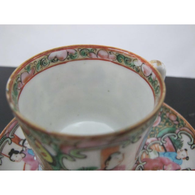 Chinese Export Famille Rose Medallion Porcelain Demitasse Coffee Cup & Saucer For Sale - Image 10 of 11