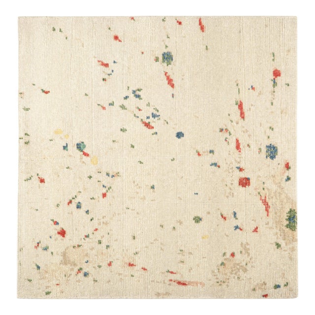 Rug & Kilim’s Contemporary Square Rug in White With Colorful Abstract Patterns For Sale