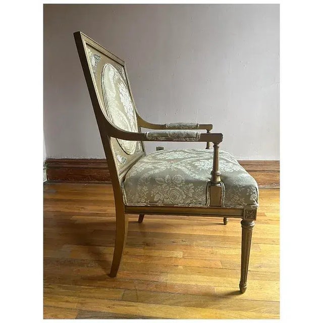 Antique White Early 20th Century French Louis XVI Style Neoclassical Arm Chair For Sale - Image 8 of 12