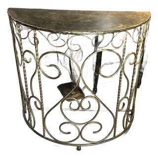 Vintage Metal Demilune Detailed Console Table For Sale