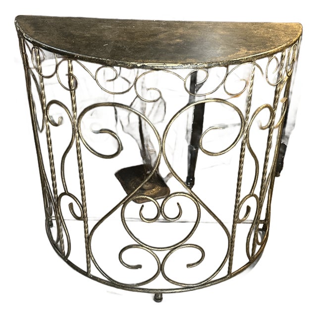 Vintage Metal Demilune Detailed Console Table For Sale