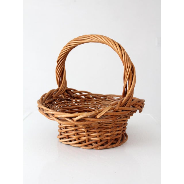 Vintage Woven Wicker Gathering Basket With Twisted Handle For Sale - Image 4 of 13