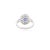 Metal 14k White Gold Floral Halo Diamond Blue Sapphire Princess Ring Size 7 For Sale - Image 7 of 12