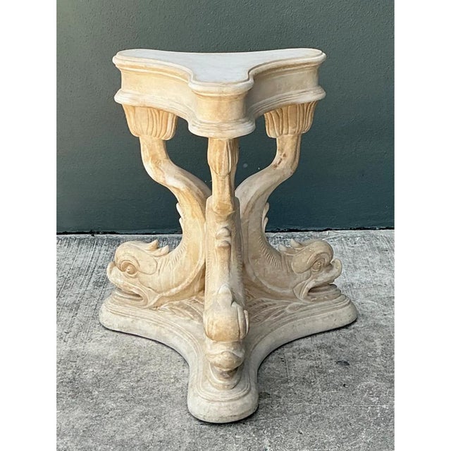 Late 20th Century Vintage Plaster Dolphin Base Glass Dining Table For Sale - Image 5 of 12