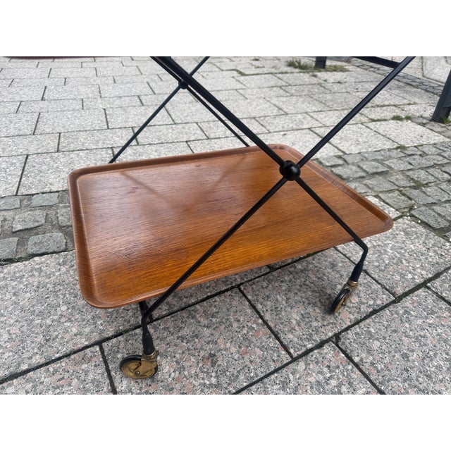 Vintage String Bar Cart in Teak, 1960s For Sale - Image 4 of 8