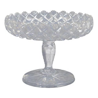 Faceted Compote in Clear Crystal Glass with Star-Patterned Rim, 1930s For Sale