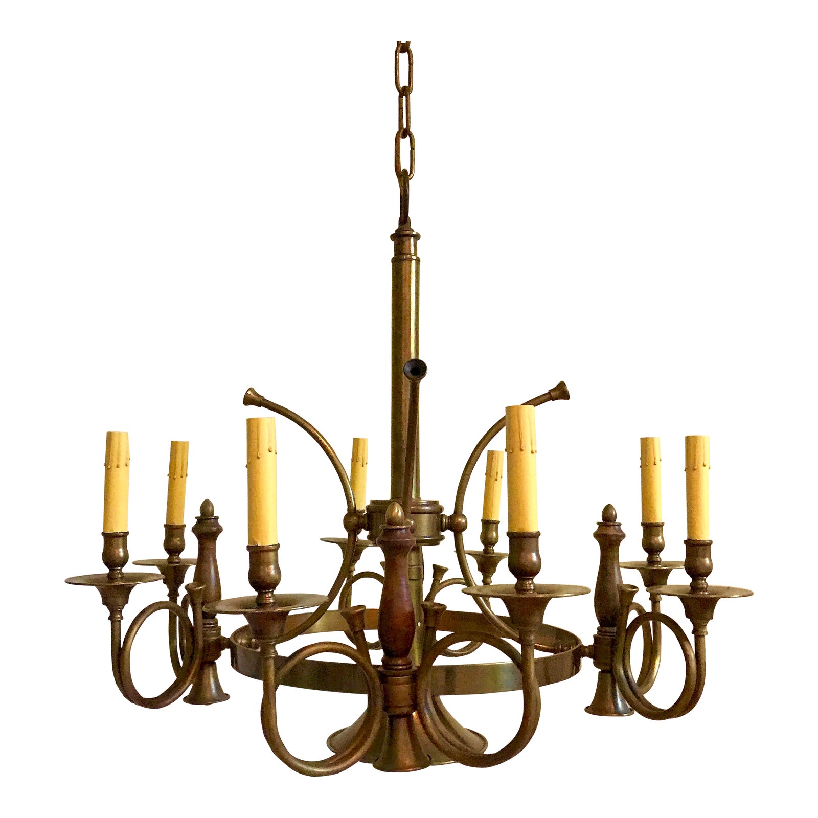 Brass French Horn 8 Light Chandelier Chairish
