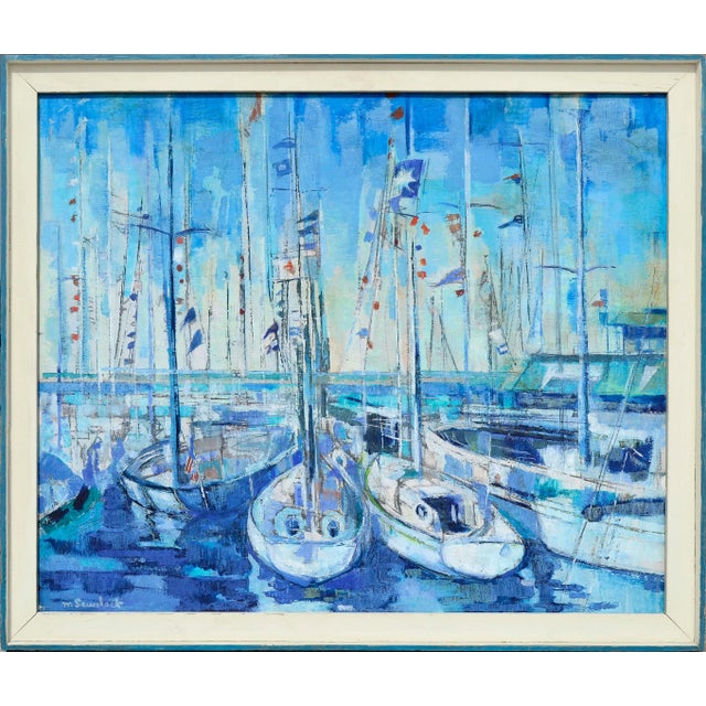 Mid 20th Century Harbor in Blue - Abstracted Landscape by Martha Scurlock For Sale - Image 5 of 5
