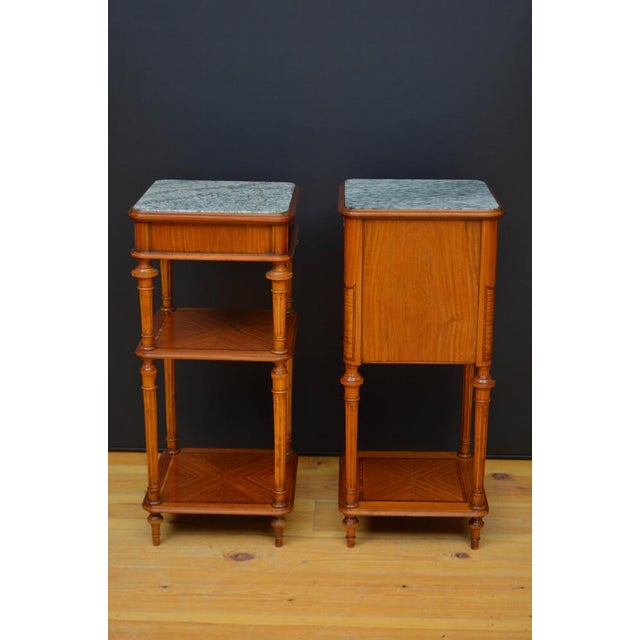 Wood Antique Marble Topped and Satinwood Bedside Tables, 1900, Set of 2 For Sale - Image 7 of 17