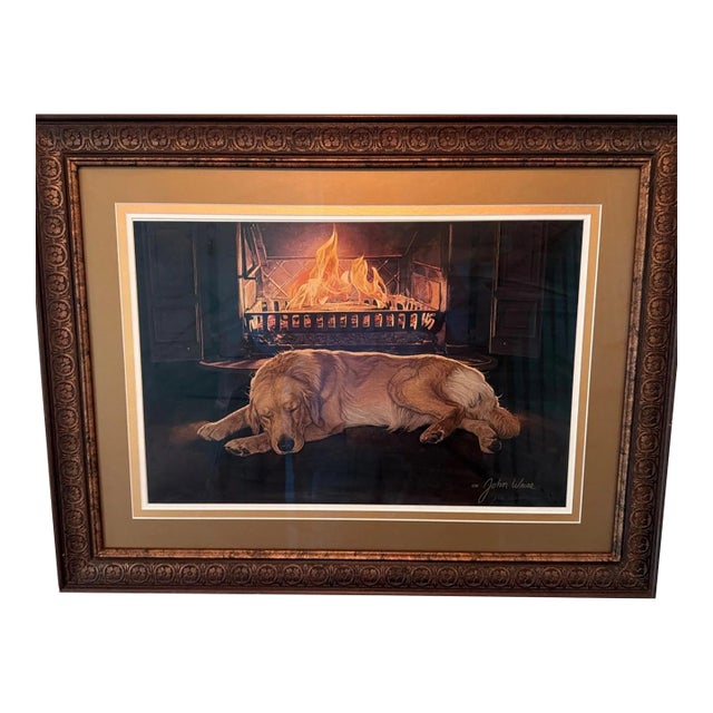 John Weiss Signed Artists Proof Print “A Feeling of Warmth” with a Sleepy Golden Retriever Dog For Sale