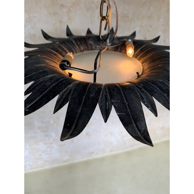 Glass Spanish 1950s Sunburst Leaf Ceiling Fixture With Frosted Glass For Sale - Image 7 of 14