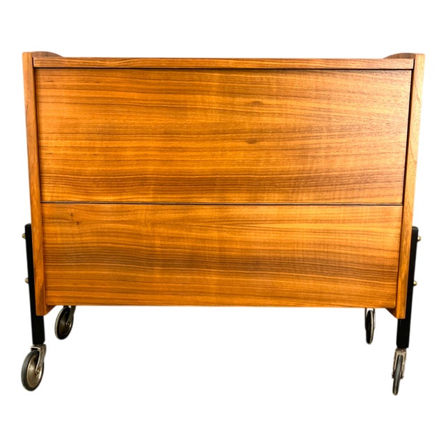 Rolling Bar Cabinet in Walnut with Interior Mirrors, 1960s For Sale