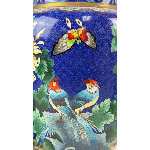 Pair of Chinese Cloisonne Enamel Vases Gold Floral Scrolls For Sale - Image 9 of 13