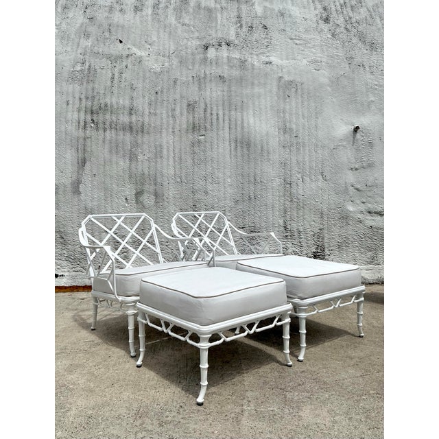 Metal Vintage Coastal Brown Jordan “Calcutta” Aluminum Ottomans - A Pair For Sale - Image 7 of 11