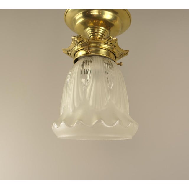 Art Nouveau Ceiling Lamp in Brass and Glass, France, 1915 For Sale - Image 5 of 9