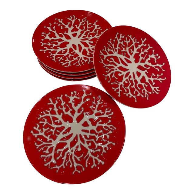 Kim Seybert Melamine Coral Salad Plates - Set of 6 For Sale
