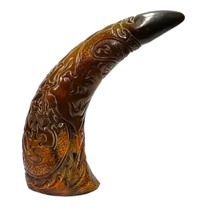 Handmade Chinese Ox Horn Look Dragon Carving Motif Display Art