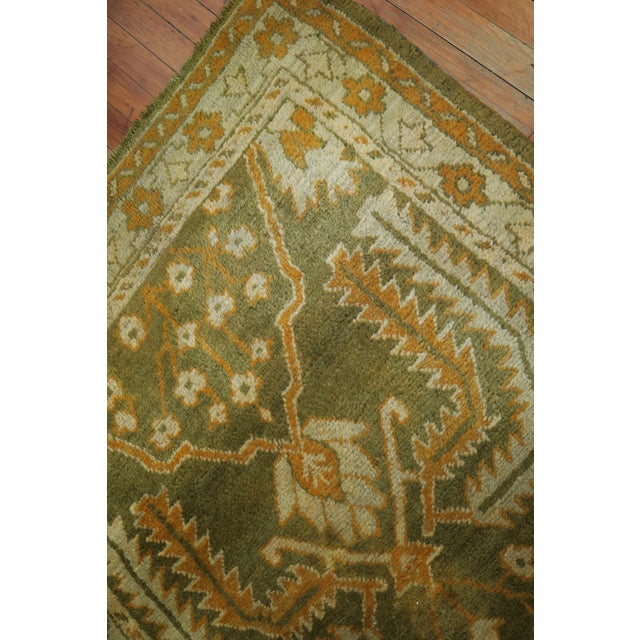 Forest Green Wide Antique Turkish Oushak Runner For Sale - Image 4 of 6