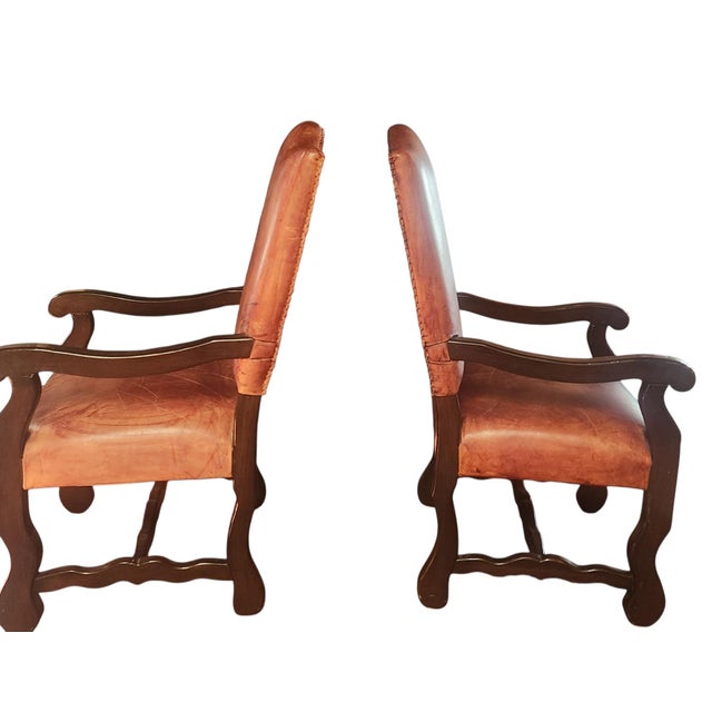 Vintage Leather Arm Chairs - A Pair For Sale - Image 4 of 10