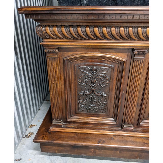 Renaissance 19th Century French Renaissance Vintage Carved Buffet With a Marble Top For Sale - Image 3 of 14