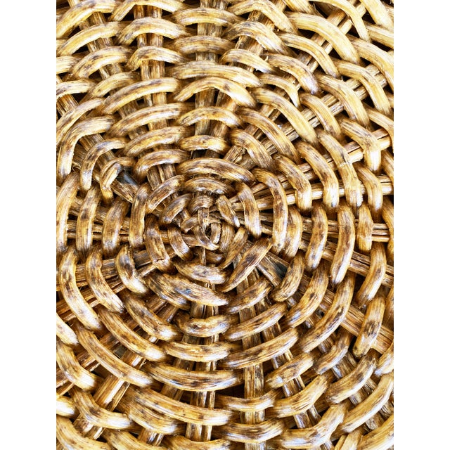 Late 20th Century Vintage Woven Rattan Wicker Ottoman/Pouf or Side Table For Sale - Image 5 of 8