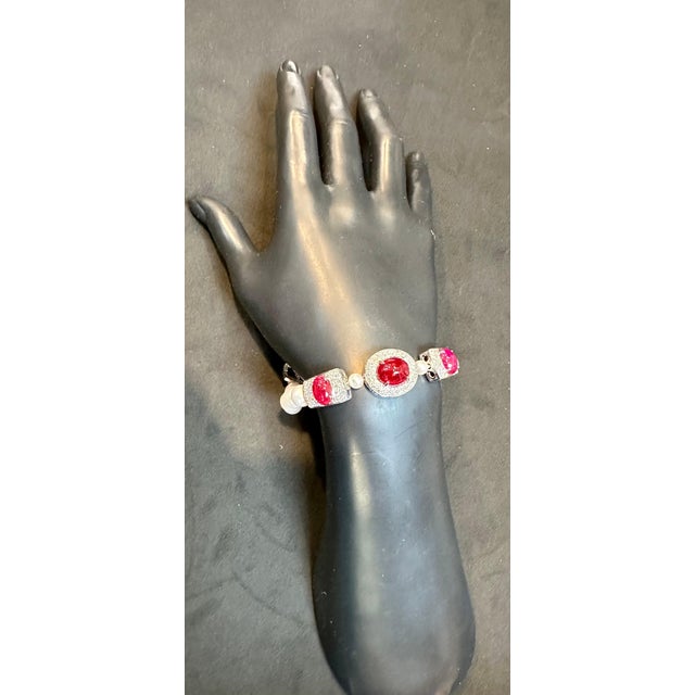 GIA Certified Burma No Heat Natural Spinel & Diamond & Pearl Bracelet, 18KWG For Sale - Image 9 of 18