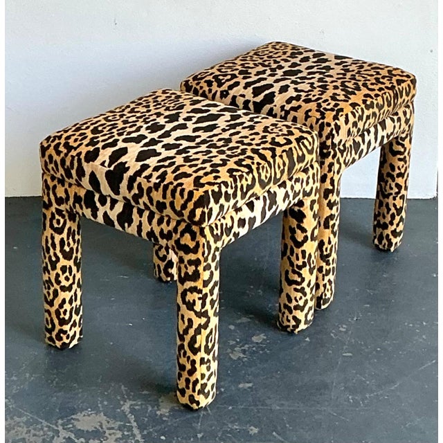 Vintage Leopard Velvet Upholstered Stools - Set of 2 For Sale - Image 16 of 17