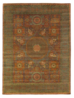 Exquisite Rugs Mamluk Hand knotted Wool Rust/Green Rug-9'x12'