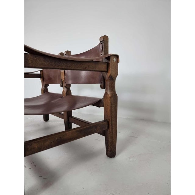 Spanish Brutalist Safari Bench in Brown Leather For Sale - Image 9 of 14