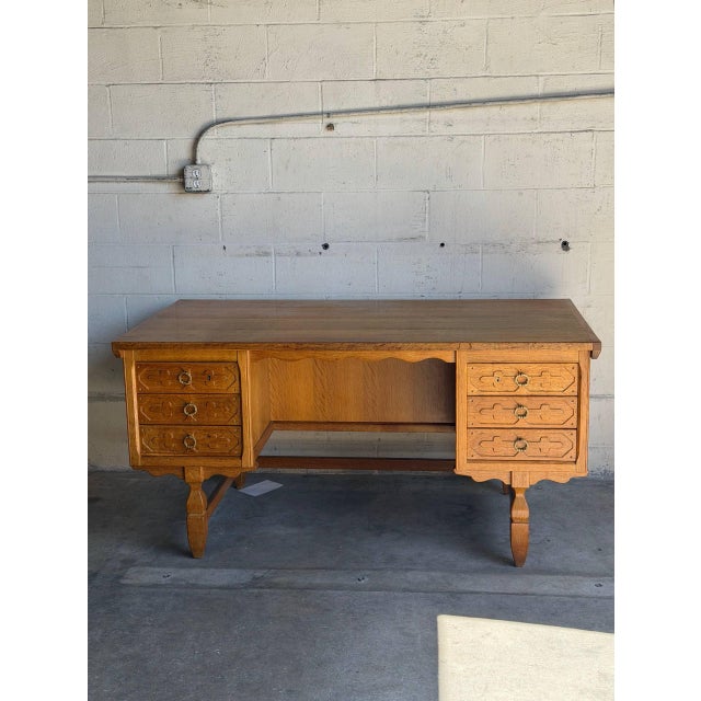 Mid-Century Modern In Style of Henning Kjærnulf Danish Oak Double-Sided Executive Writing Desk Mid-Century Modern 1960s For Sale - Image 3 of 11