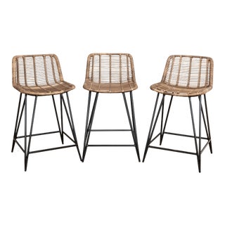 Asher and Rye Woven Natural Fiber Outdoor Barstools - Set of 3