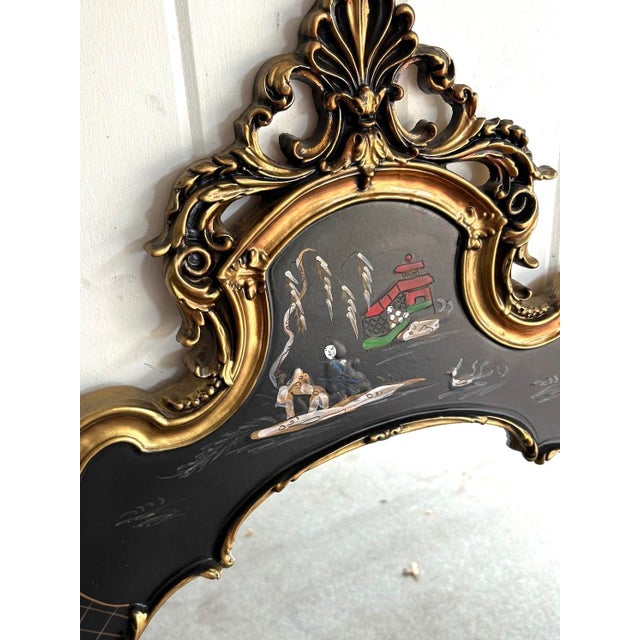 Asian Carolina Mirror Co. Gilt Hand-Painted Asian Style Wall Mirror For Sale - Image 3 of 6