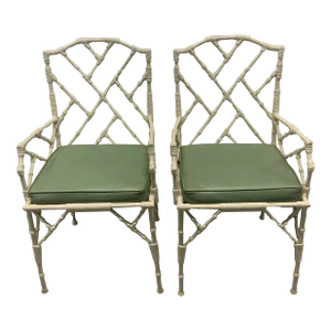 Vintage Pair of 1960’s Faux Bamboo Chippendale Style Metal Garden Chairs
