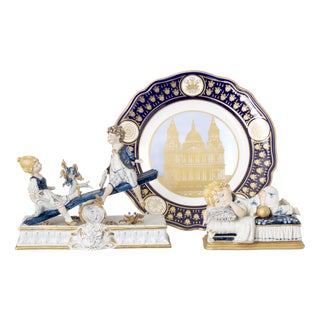 Commemorative Plate and Two Sculptural Groups in Porcelain, Set of 3 For Sale