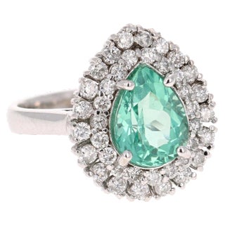 3.27 Carat Apatite Diamond 14K White Gold Cocktail Ring, size 6.5 For Sale