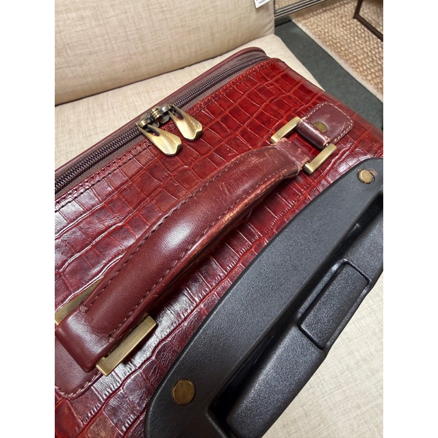 Maroon Embossed Crocodile Leather Trolley Luggage, Maroon For Sale - Image 8 of 13